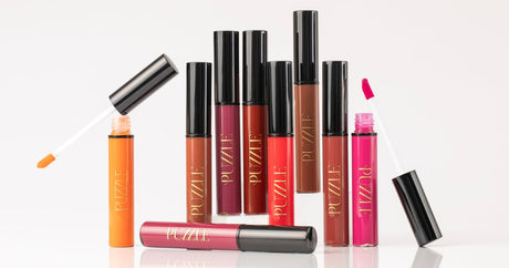Puzzle Makeup vegan lip stain collection showing hydrating, long-lasting shades designed to add color while caring for lips